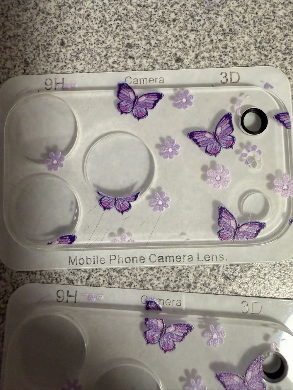 Clear Phone Camera Lens Protector with Purple Butterfly & Flower Design